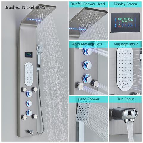 Pannello doccia Blackswan, modello M8025 nichelato con LED, display digitale, bocca e funzioni SPA, misura 117 cm - Foto 2