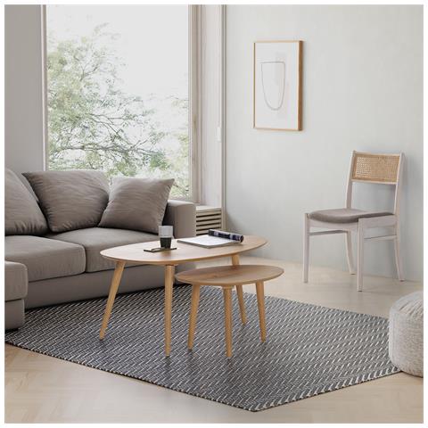 Set Di 2 Sedie Vilma Colore Bianco Lavato, Legno Massello E Rattan Naturale - Foto 2