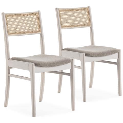 Set Di 2 Sedie Vilma Colore Bianco Lavato, Legno Massello E Rattan Naturale - Foto 1