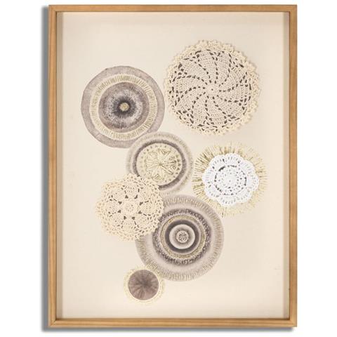 Pannello Circly Con Cornice E Inserti Macramè Bianco E Beige 45x60 Cm - Foto 1