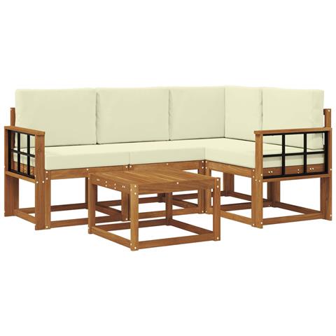 Set di divani da esterno con cuscino 5 pcs Naturale e Crema - Foto 1
