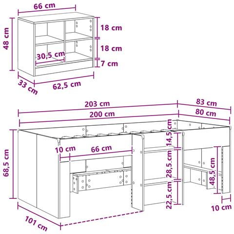 Struttura Letto Loft con Mobile 3 pcs Bianco Legno multistrato - Foto 7