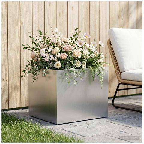 Vaso da giardino Argento 40 x 30 x 30 cm Acciaio Inox - Foto 2