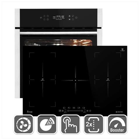 KKT KOLBE Forno Elettrico da Incasso EB8313ED Capacità 70 L Multifunzione Ventilato Colore Nero / Argento + Piano Cottura IND7705FZ Induzione 5 Zone
