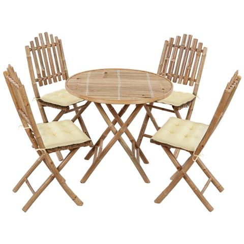 Set Da Pranzo Da Giardino 5 Pz Pieghevole Con Cuscini In Bamb? - Foto 1