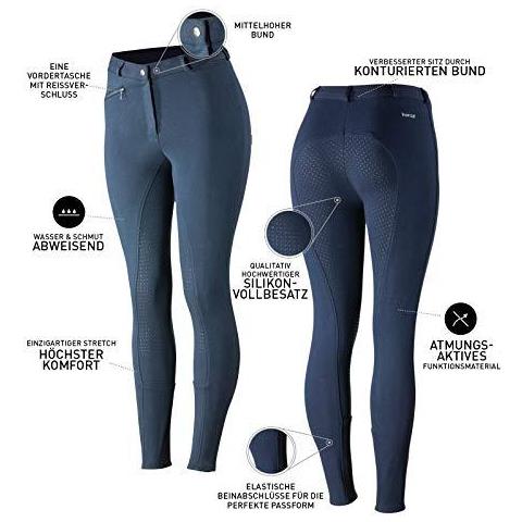 Attivo Grip In Silicone Sede Completa Di Horze Donne Calzoni Da Cavallerizzo Con La Chiusura Lampo Tasche E Fondo Gamba Elastico Nero 34 - Foto 2