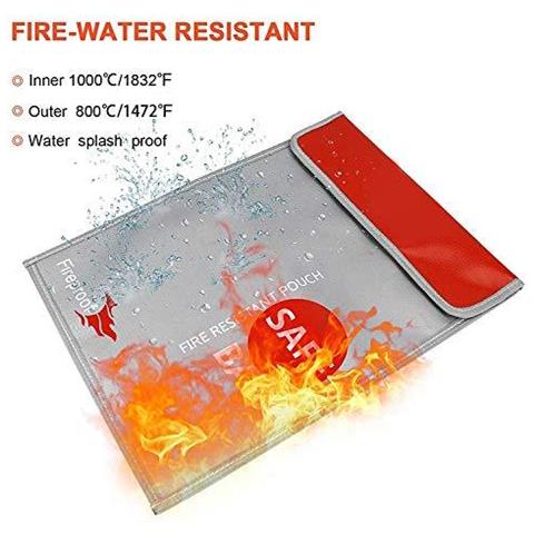 Sacchetto Del Documento A Prova Di Fuoco Soldi Sicuri 15 X 11 Non-itchy Rivestito Di Silicone Resistente Al Fuoco Impermeabile Money Bag Safe Storage Per Denaro Documenti Gioielli E Passaporto - Foto 3