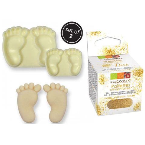 Stampi Per Dolci X 2 Piedi Del Bambino + Glitter Alimentare Oro - Foto 1