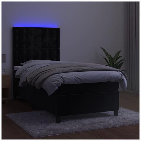 Letto A Molle Con Materasso E Led Nero 100x200 Cm In Velluto - Foto 2