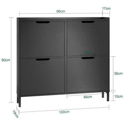 Scarpiera Con 4 Scomparti, Colore Nero. Dimensioni: 100 X 19 X 91 Cm Fsr100-sch - Foto 2