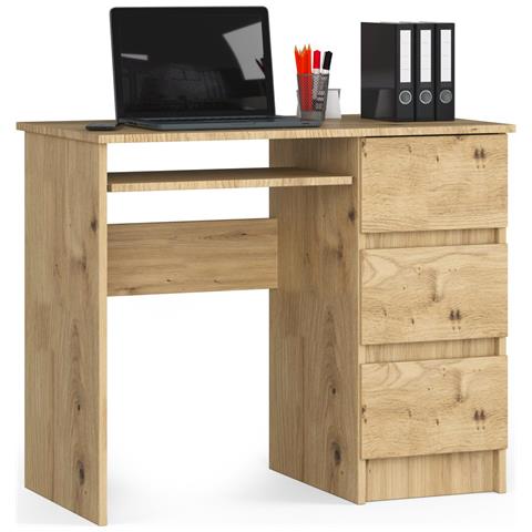 Scrivania per computer A6 destro, 3 cassetti, 90x50x77 cm, Colore Quercia Artisan - Foto 1