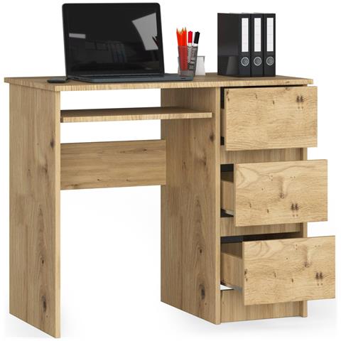 Scrivania per computer A6 destro, 3 cassetti, 90x50x77 cm, Colore Quercia Artisan - Foto 2