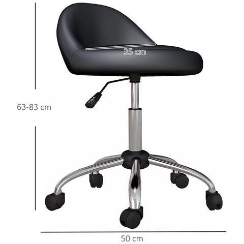 Sgabello Con Ruote, Seduta Girevole, Altezza Regolabile E Rivestimento In Finta Pelle Pu, Nero - Foto 6