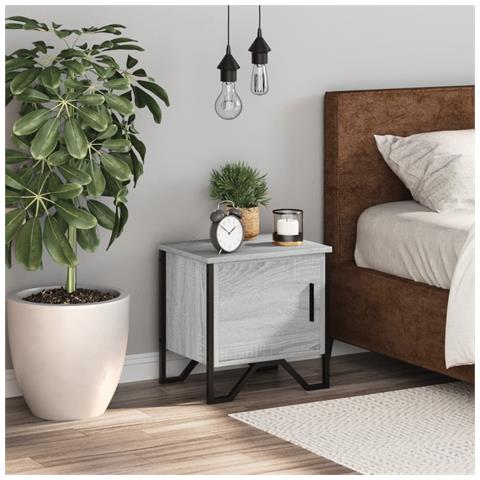 Comodino Grigio Sonoma 40x30x40 Cm In Truciolato - Foto 3