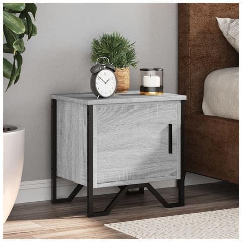 Comodino Grigio Sonoma 40x30x40 Cm In Truciolato - Foto 1