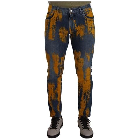 Jeans Denim Da Uomo Skinny In Cotone Tinto Giallo Blu - It48 - M - Foto 1
