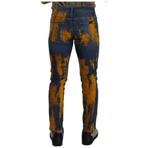Jeans Denim Da Uomo Skinny In Cotone Tinto Giallo Blu - It48 - M - Foto 2