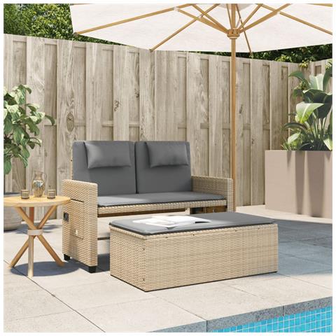 Panca Reclinabile da Giardino con Cuscini Beige in Polyrattan - Foto 10