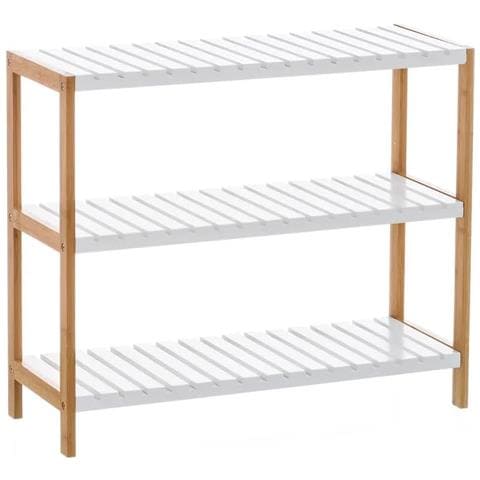 Panca Scarpiera Scaffale Con Struttura In Legno Di Bambù Con 3 Ripiani Mdf Bianco,organizzatore Per Scarpe E Accessori (3 Ripiani) - Foto 1