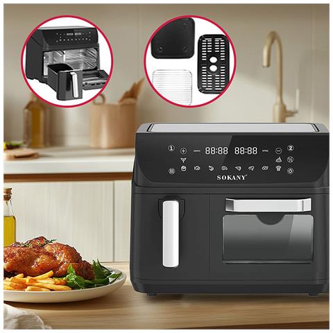 Friggitrice Ad Aria E Forno Con Capacità Di 12,5l, Compartimento Da 8,5l + Cestello Da 4l. Pannello Digitale Touch, 2400w Di Potenza E Finestra Di Visualizzazione. - Foto 7
