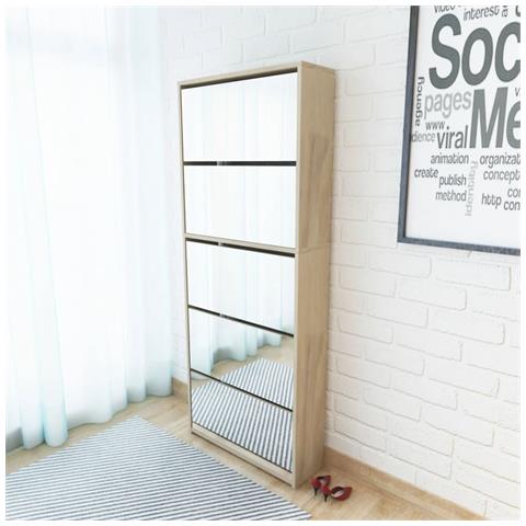 Lusso Casadino -  Scarpiera A 5 Strati Con Specchio Rovere 63x17x169,5 Cm - Foto 5