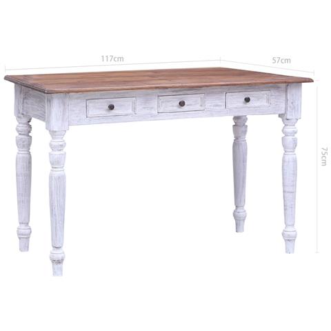 Scrivania Con Cassetti Bianca 117x57x75 Cm Massello Di Mogano - Foto 8