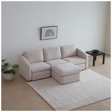 Konekt Divano Componibile A 3 Posti In Beige Con Poggiapiedi - Foto 6