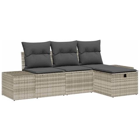 Set di divani da giardino 4 Pezzi con cuscini in Polyrattan Grigio Chiaro - Foto 1