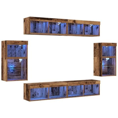 Mensola Galleggiante  2 pz Legno Antico 40x28.5x40 cm Legno Ingegnerizzato, Armadi a Muro  con Luci LED 2 pz Legno Antico 40x30x30 cm, Armadi TV a Muro  con Luci LED 2 pz Legno Antico 80x30x30 cm - Foto 1