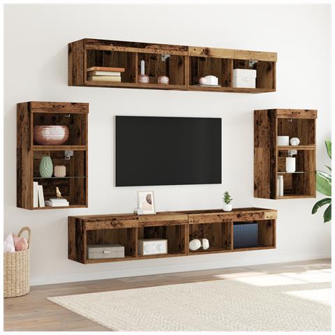 Mensola Galleggiante  2 pz Legno Antico 40x28.5x40 cm Legno Ingegnerizzato, Armadi a Muro  con Luci LED 2 pz Legno Antico 40x30x30 cm, Armadi TV a Muro  con Luci LED 2 pz Legno Antico 80x30x30 cm - Foto 2