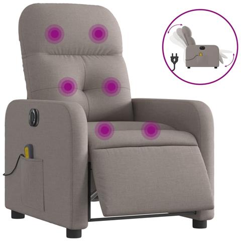Poltrona Massaggiante Reclinabile Elettrica Tortora in Tessuto - Foto 1