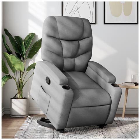 Poltrona Alzapersona Reclinabile Grigio Chiaro in Tessuto - Foto 2