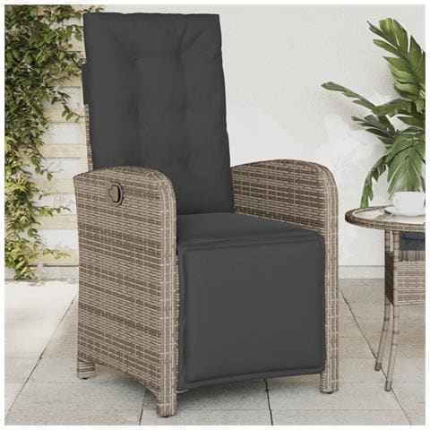 Sedia Reclinabile da Giardino con Poggiapiedi Grigia Polyrattan - Foto 2