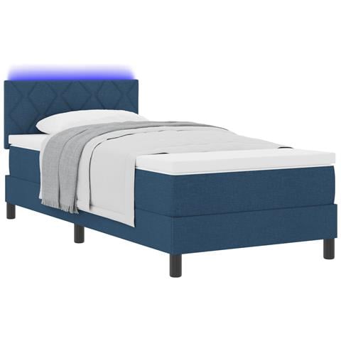 Letto con box spring e luce LED blu 90x190 cm Tessuto - Foto 1