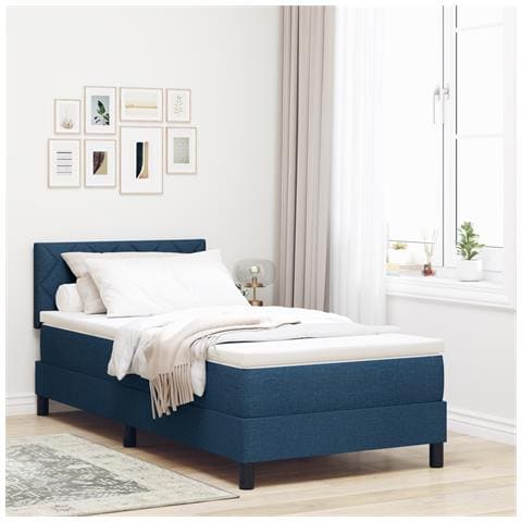 Letto con box spring e luce LED blu 90x190 cm Tessuto - Foto 2