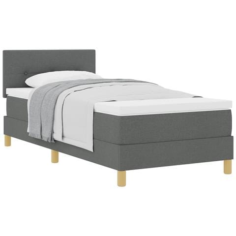 Letto con rete e materasso grigio scuro 90x190 cm tessuto - Foto 1