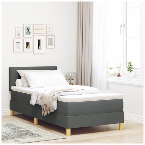 Letto con rete e materasso grigio scuro 90x190 cm tessuto - Foto 2