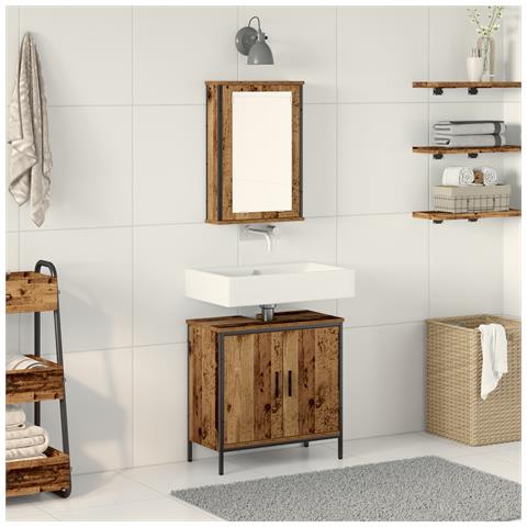 Set di mobili da bagno in 2 pezzi Legno vecchio Legno ingegnerizzato - Foto 2