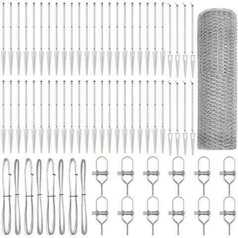 Recinzione Esagonale  1.2x100 m Acciaio Zincato, Pali per Recinzione  con Punte 13 pz Ø32 mm 120 cm Acciaio Zincato - Foto 1