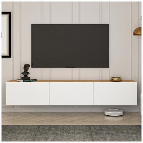 Hal Porta Tv Sospeso Con Armadi 150 Cm Bianco E Effetto Legno - Foto 1