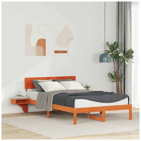 Rete letto con comodini Cera marrone Legno di pino massello - Foto 2