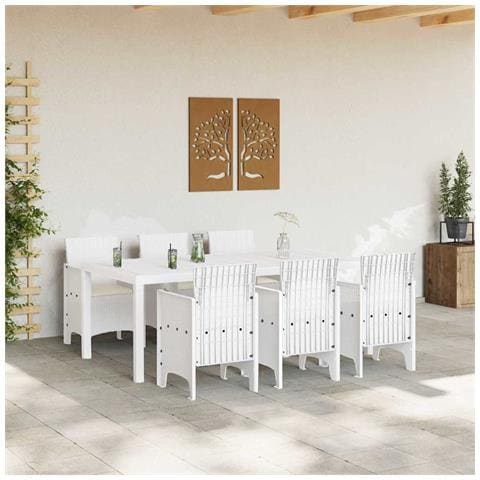 Set da Pranzo per Giardino 7 pcs Bianco Rattan Polt - Foto 1