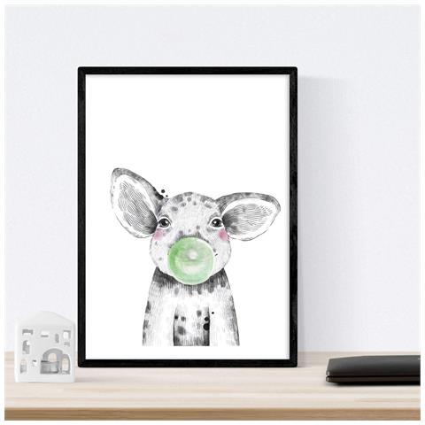 Set Di 6 Stampe Animali Bambini Gomma Da Masticare Maiale Giraffa Coniglio Volpe Cavallo Cani A4 Senza Cornice - Foto 2