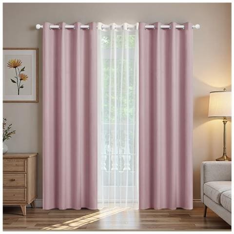 Set Di 3 Tende Oscuranti (132x160cm) - Drappeggi Moderni Ed Eleganti Per Oscurare La Stanza Pink - Foto 1