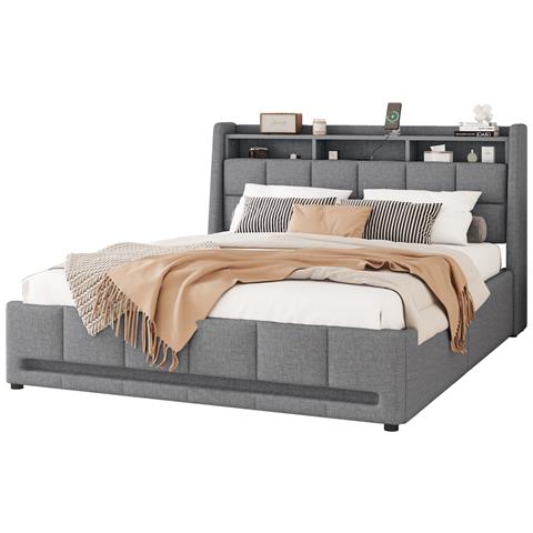 Letto In Lino Con Illuminazione D'atmosfera, Usb E Cassetti Integrati - Foto 1