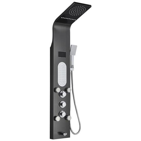 Pannello doccia Blackswan, modello M8025 nero con LED, display digitale, bocca di erogazione e funzioni SPA, dimensioni 112 cm - Foto 1