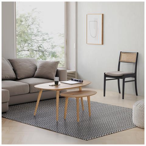 Set Di 2 Sedie Vilma Colore Nero Lavato, Legno Massello E Rattan Naturale - Foto 2