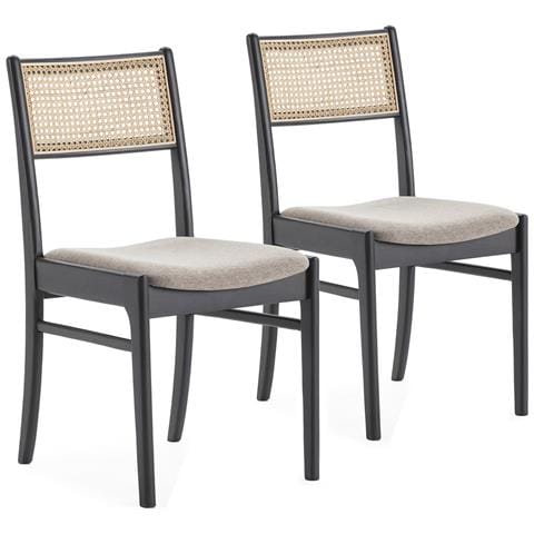 Set Di 2 Sedie Vilma Colore Nero Lavato, Legno Massello E Rattan Naturale - Foto 1