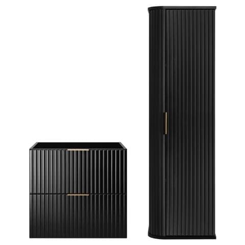 | Set di mobili da bagno - nero opaco | 60/57/46 cm & 35/139/31 cm | Mobili sottolavabo, mobili da bagno, colonne, mobiletto da bagno - Foto 1