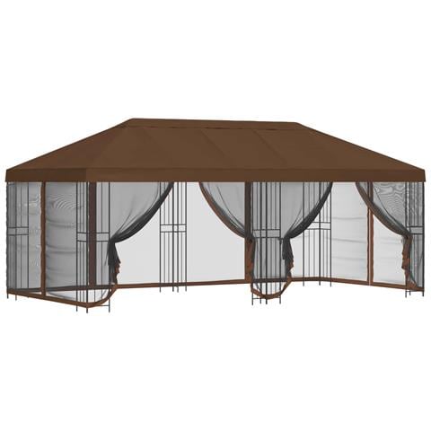 Gazebo con pareti laterali 6 x 3 m Marrone Poliestere e Acciaio - Foto 1
